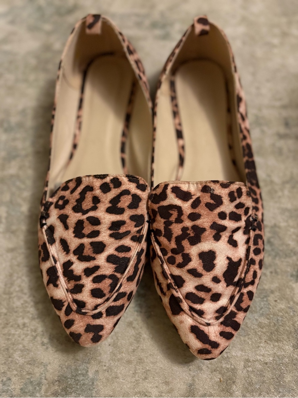 Wild Diva Leopard Print Pointed Loafers in Tan and Brown
